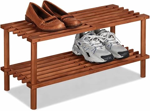 Bamboo 2-Tier Wooden Shoe Rack   Brown | Multi-Layer Shoe Storage Organiser for Entryway, Hallway, or Closet | Durable Bamboo Design Shoe Shelf for Home & Office Shoe Bench 2 Tier
