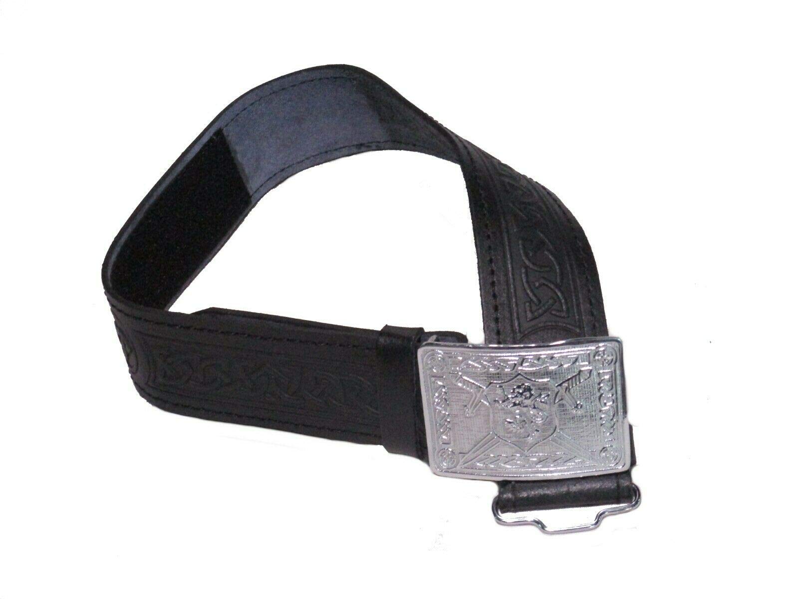 AARLeather Celtic Design Kilt Belt Black & Brown With Chrome Finish Buckle Scottish Highland