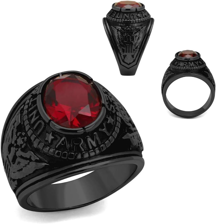 Men's US Army Military Ring Patriotic Bezel Set Crystal Oval Centerstone