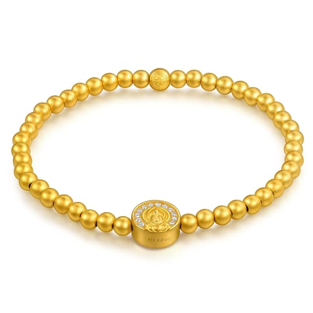 Chow Sang Sang CHOW SANG SANG Cultural Blessings 999 24K Gold Buddha with Diamonds, Beads Chain Bangle, Tiny Size 94553B | 5 (Wrist Size: 15.5-16.5 CM)