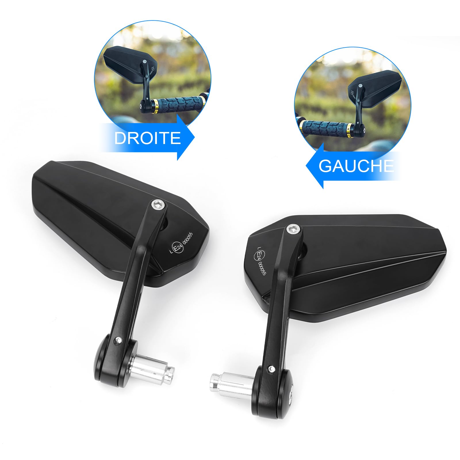 SUPAREE Rétroviseurs de Moto Retroviseur Moto Embout de Guidon Rétroviseur Latéral Universel pour Scooter Motos Quad ATV avec E-mark Homologué 1 Pair