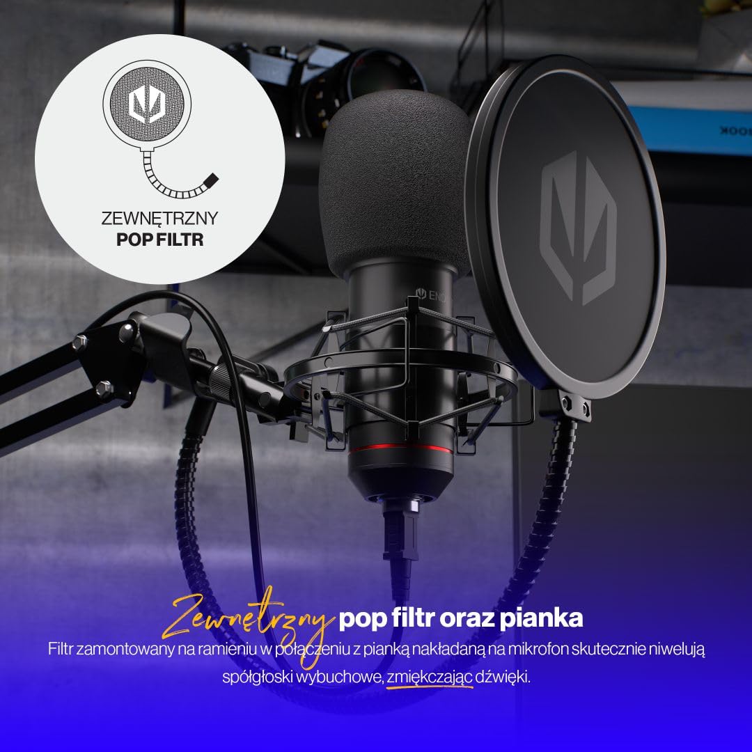 ENDORFY Solum mikrofon pojemnościowy USB do streamingu i podcastów, kardioidalny, ramię studyjne, pop filtr, shock mount, mikrofon gamingowy PC Mac
