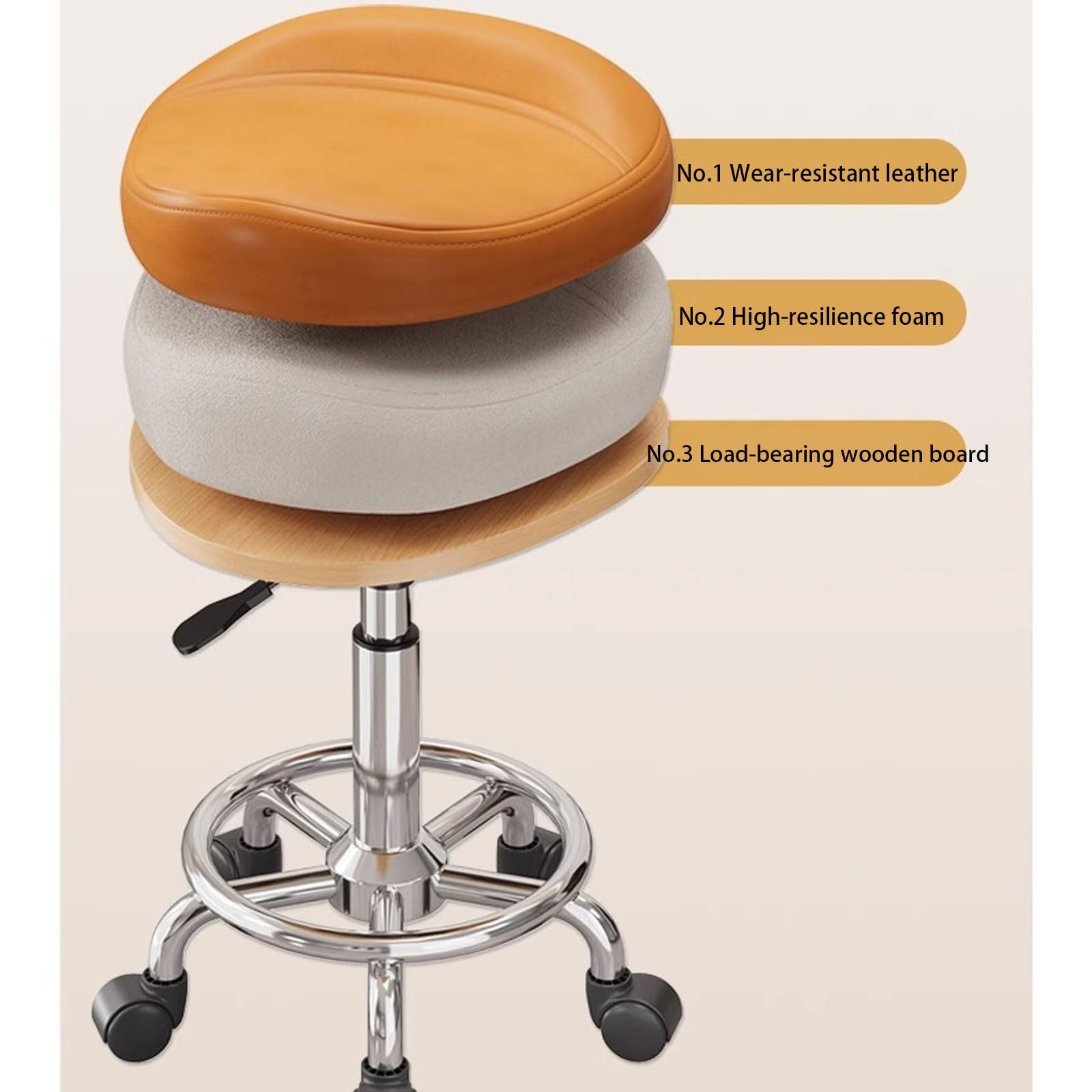 Drehhocker Mit Rückenlehne Rollhocker Höhenverstellbar Werkstatthocker Mit Rollen Ergonomischer Verdickter PU-Leder-Drehsattelstuhl Für Salon Spa Massage Klinik(Gray)