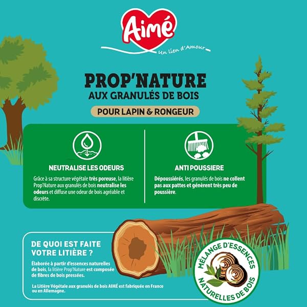 Aimé - Litière PROP'Nature 10L pour Petits Animaux - Granulés de Bois Super Absorbants - pour Lapin, Cochon d'Inde, Hamster, Souris, Cobaye - Jusqu'à 6 Semaines d'Utilisation - 2