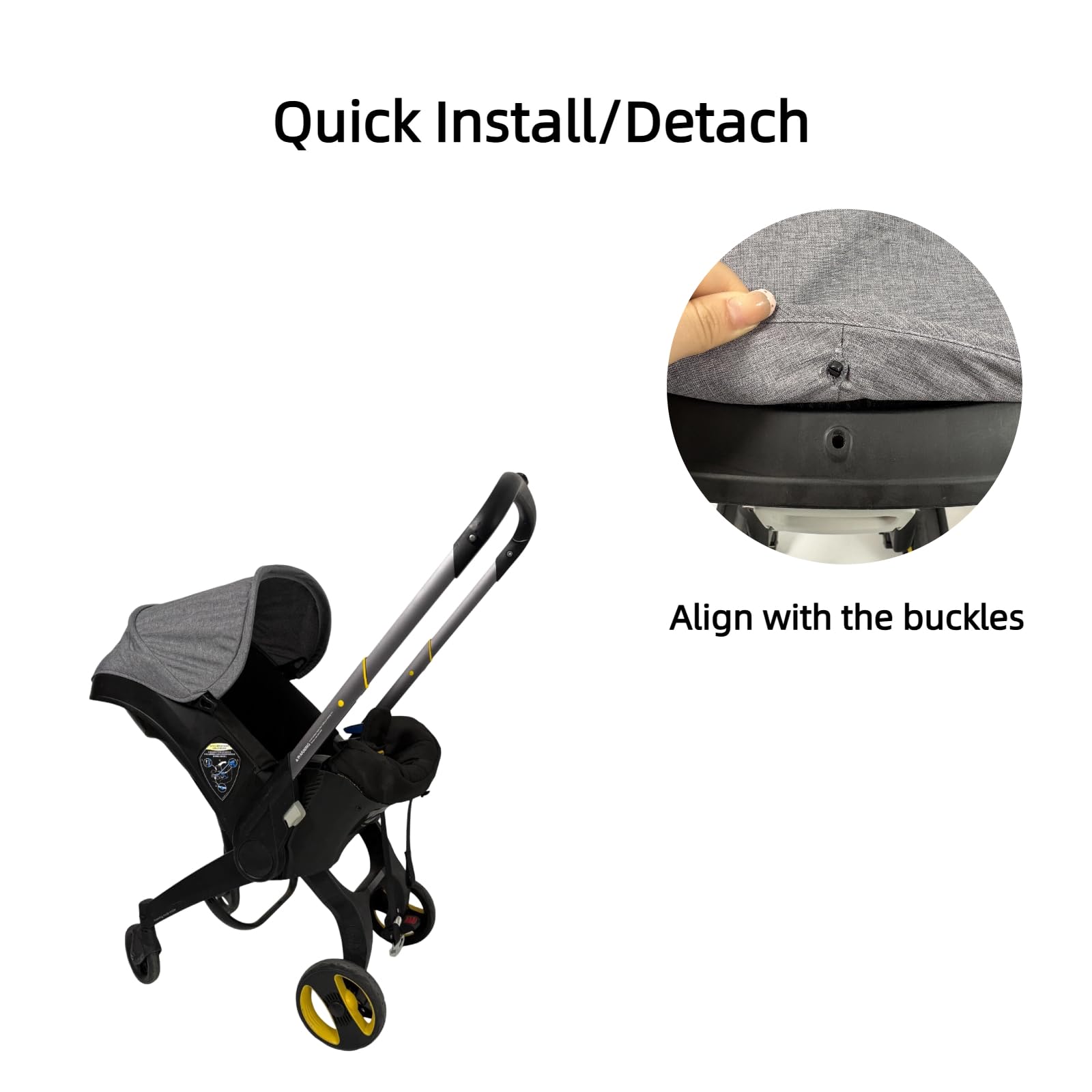 Compatible with Doona Canopy Replacement, Doona Hood Replacement for Doona Car Seat Stroller, Thick Wrinkle-Resistant Sun Shade Cover with Elastic Fasteners & Safety Seat Belt Pads (Grey) — view 4