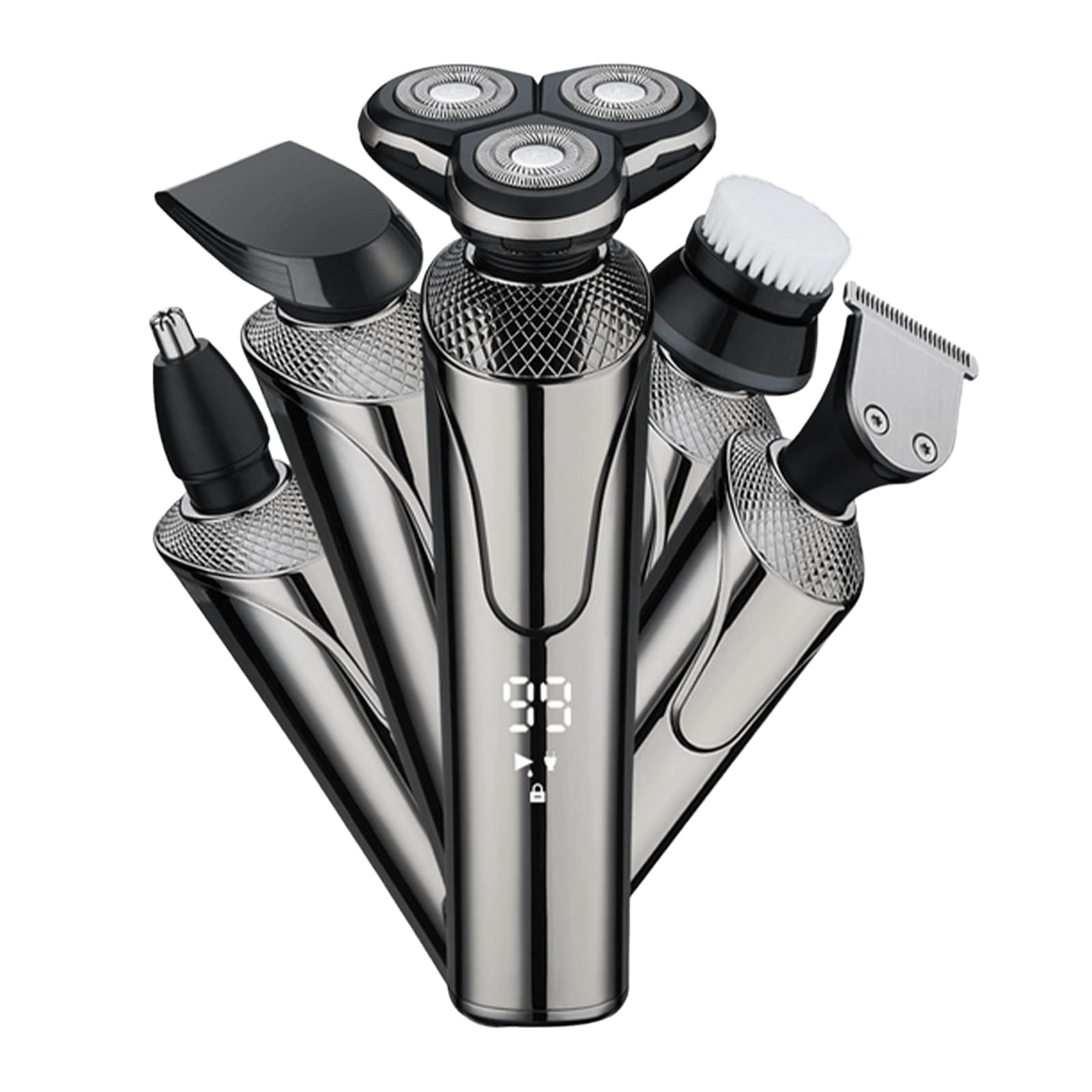Afeitadora eléctrica 5 en 1 con pantalla LCD de nivel de baterÃa, impermeable IPX6 (lavable completamente), utilizable durante la carga, diseñada para hombres e ideal para viajes profesionales