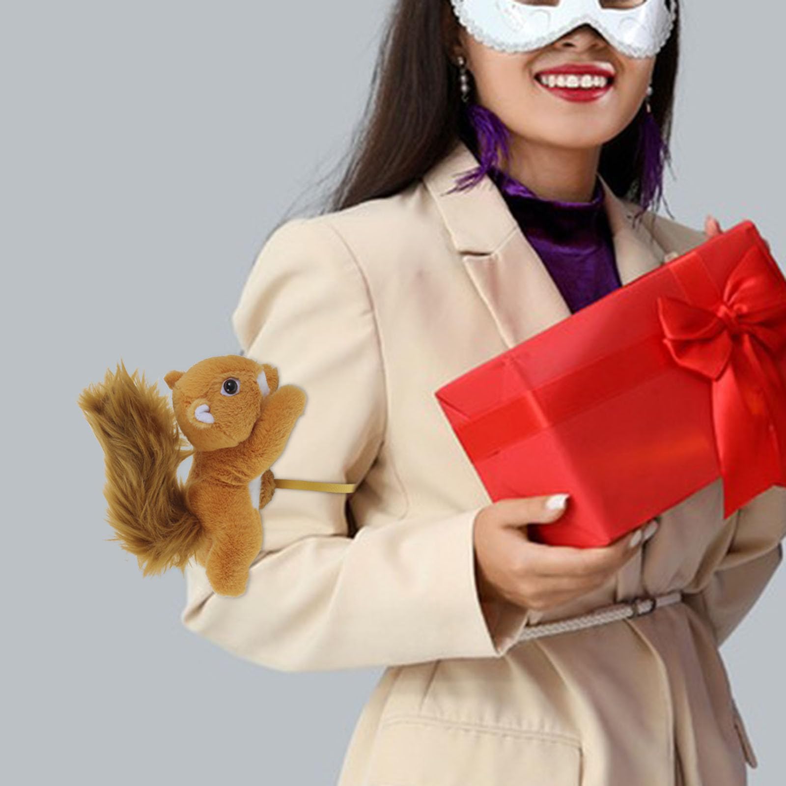 Alasum Plush Squirrel Shoulder Accessory Soft Stuffed Animal Toy for Kids Party Costume Bag Decor 5.91 Inch Portable Cute Shoulder Plush - Image 4