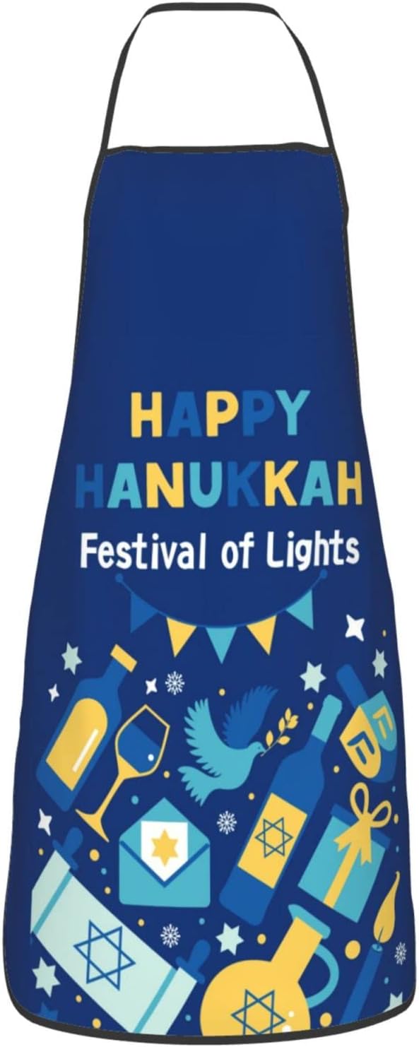 Happy Hanukkah Apron Adjustable Adult Chef Kitchen Bib For Cooking Baking
