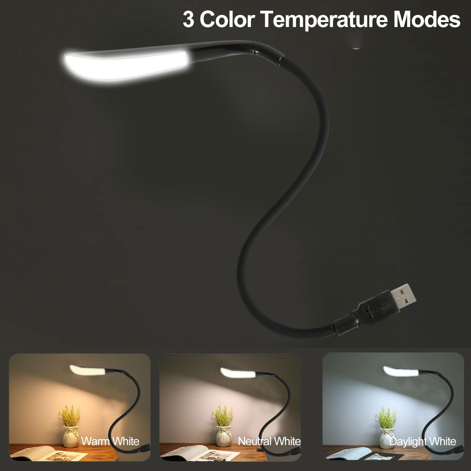 Luce Lettura USB Dimmerabile, Lampada USB Per PC, Lampada LED USB Flessibile, Lampada Led USB Per Tastiera Computer Con 3 Livelli Di Luminosità, Luce USB Regolabile Per Laptop, Luce USB Portatile