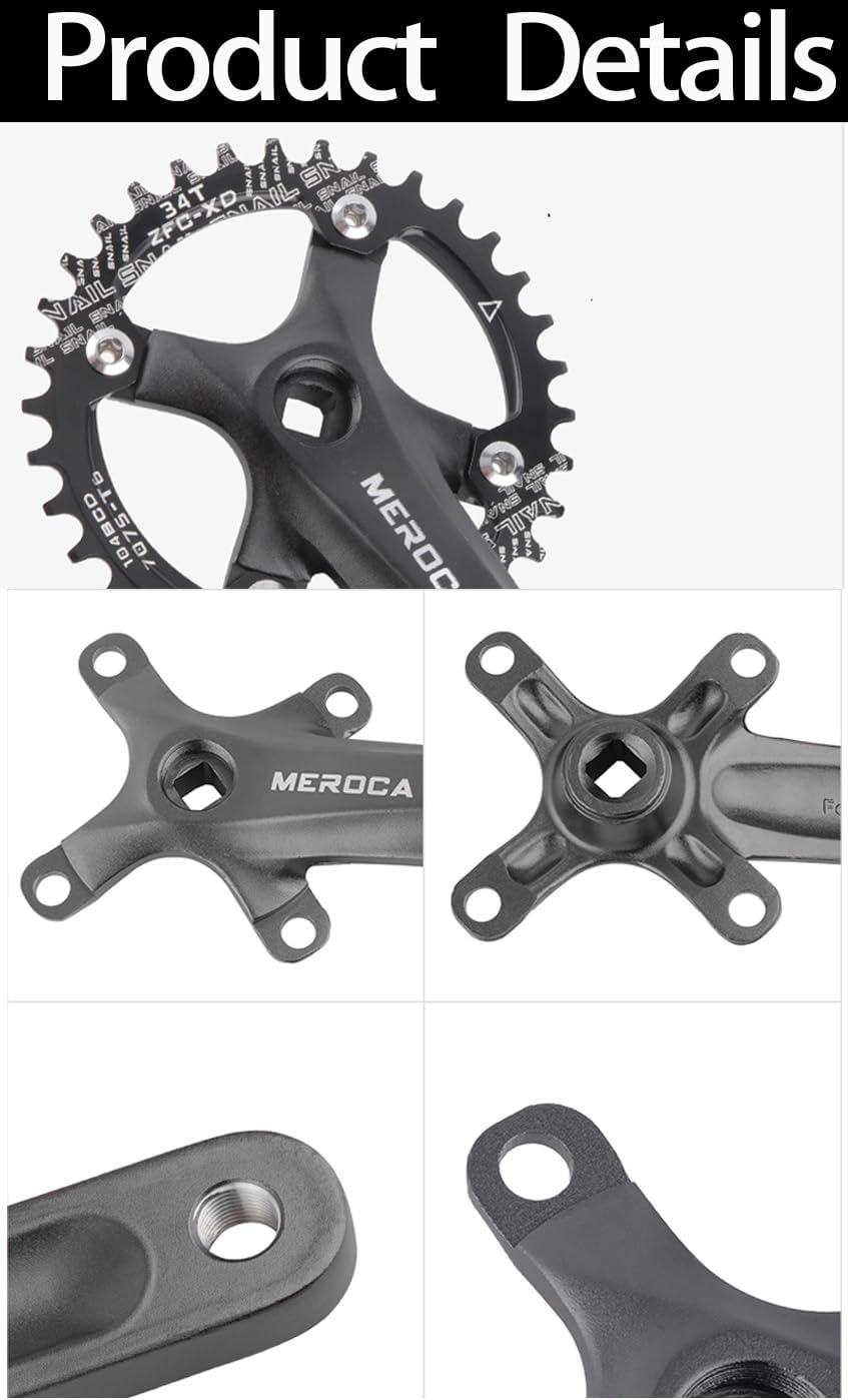Square Taper Crankset | Mountain Bike Bicycle Crankset |Narrow Wide Chainring 170mm Crank Arm | Suitable for Single Speed Chains & Pedals | Compatible with 8/9/10/11 Speed Bikes