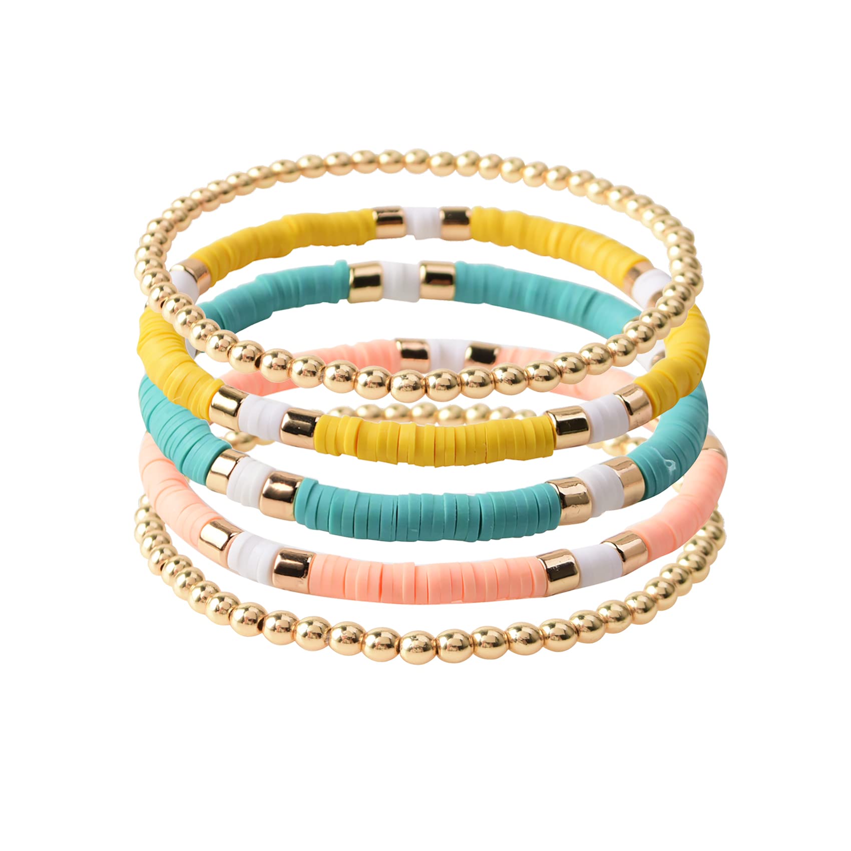 GOOJIDS Bamboo Tube Bangles Bracelet Chunky Curved Stacking Clear Acrylic Colorful Beads Stretchable Friendship Gold Bracelets Gift For Women