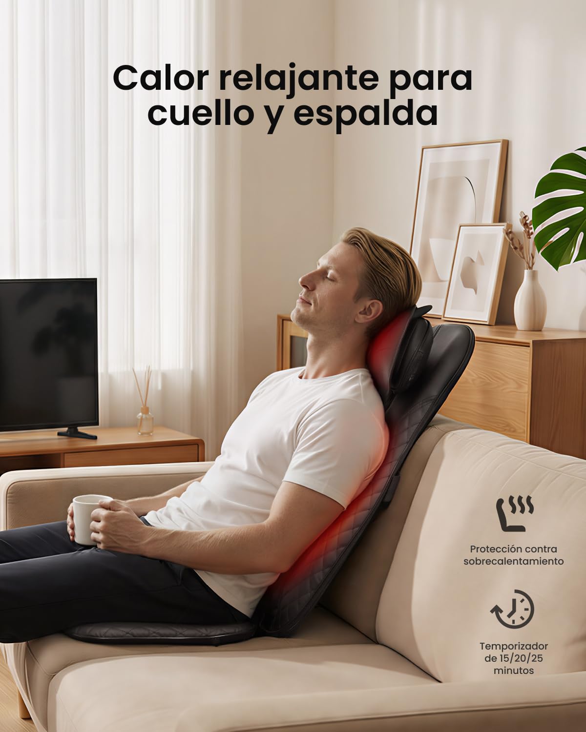 RENPHO Masajeador Espalda Electrico para Silla, Cojín de Masaje, Shiatsu Silla de Masaje con Calor para Toda la Espalda y Cuello, Altura Ajustable, Uso en Casa y Oficina