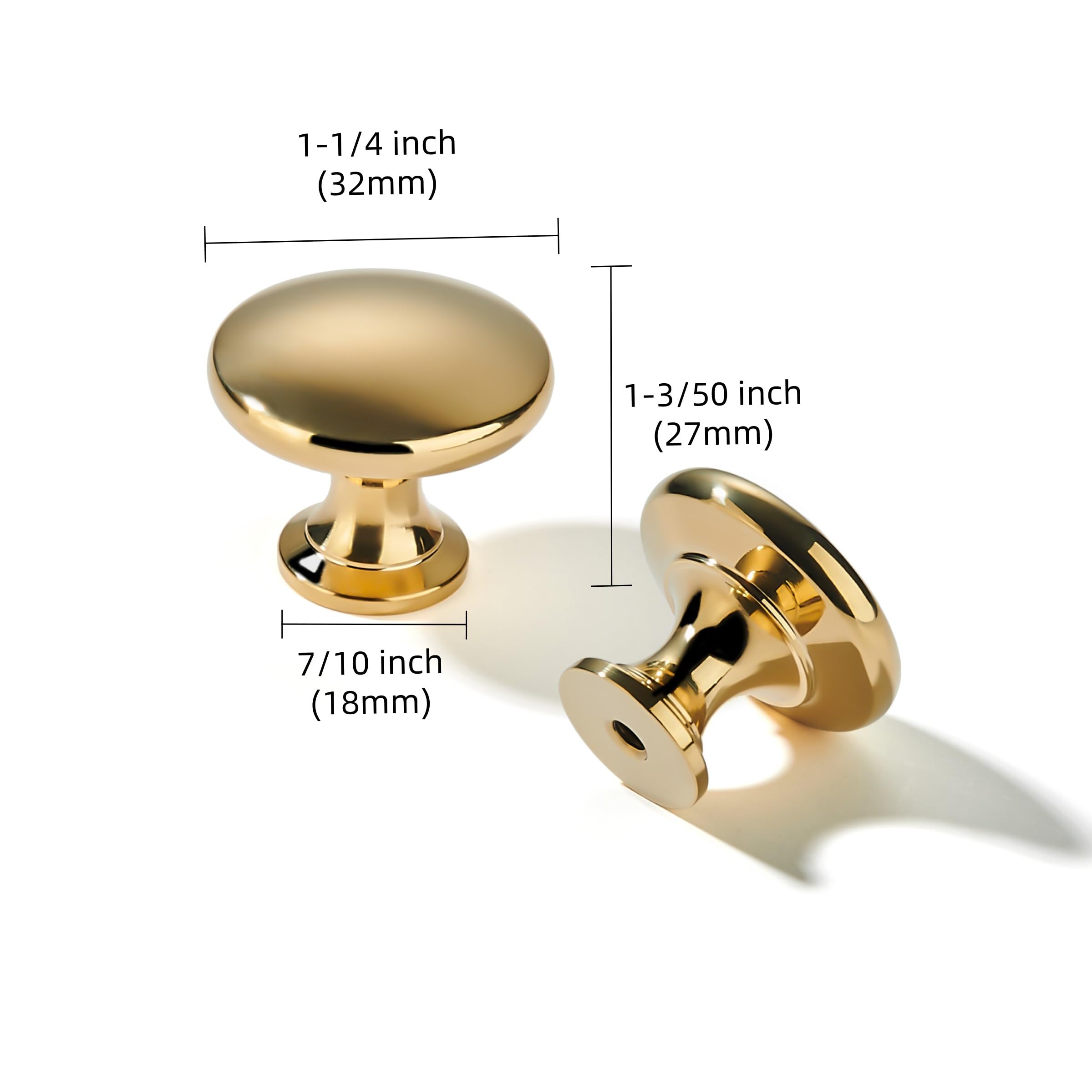KHTUMEWARE-KH464 Solid Brass Round Knob, Unlacquered Brass, 1-1/4 in (32 mm), 5-Pack in Unlacquered Brass — KHTUMEWARE