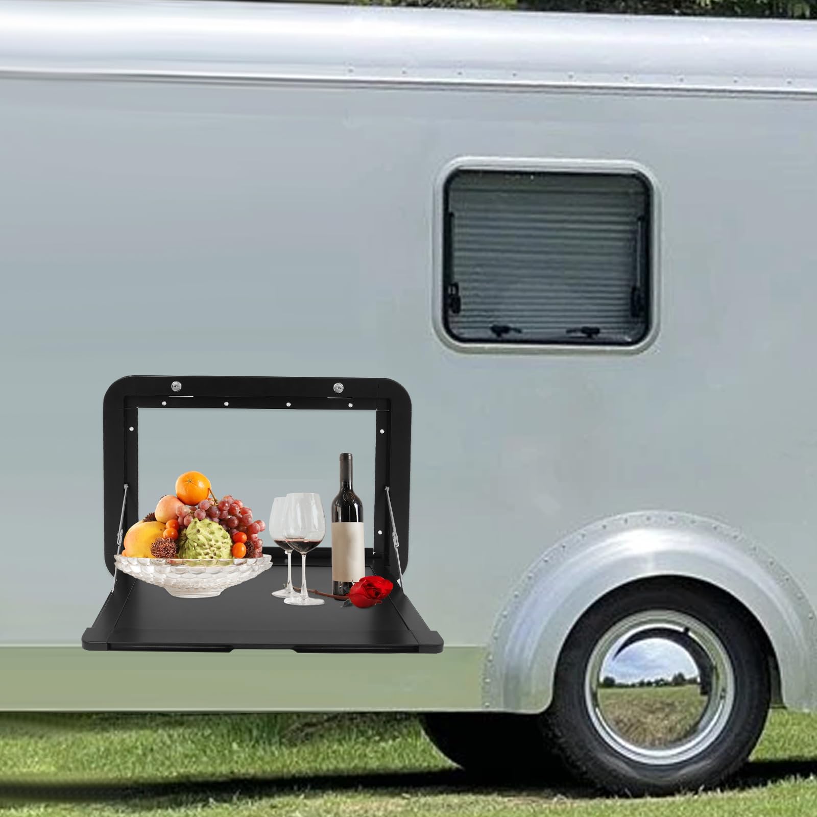Wandklapptisch für Wohnmobile, Alu-Wandtisch faltbar,20 kg Traglast, Premium-Aluminiumlegierung, Wandmontage, Abschließbarer Wandtisch-Set für Wohnmobile und Wohnmobile (Schwarz)