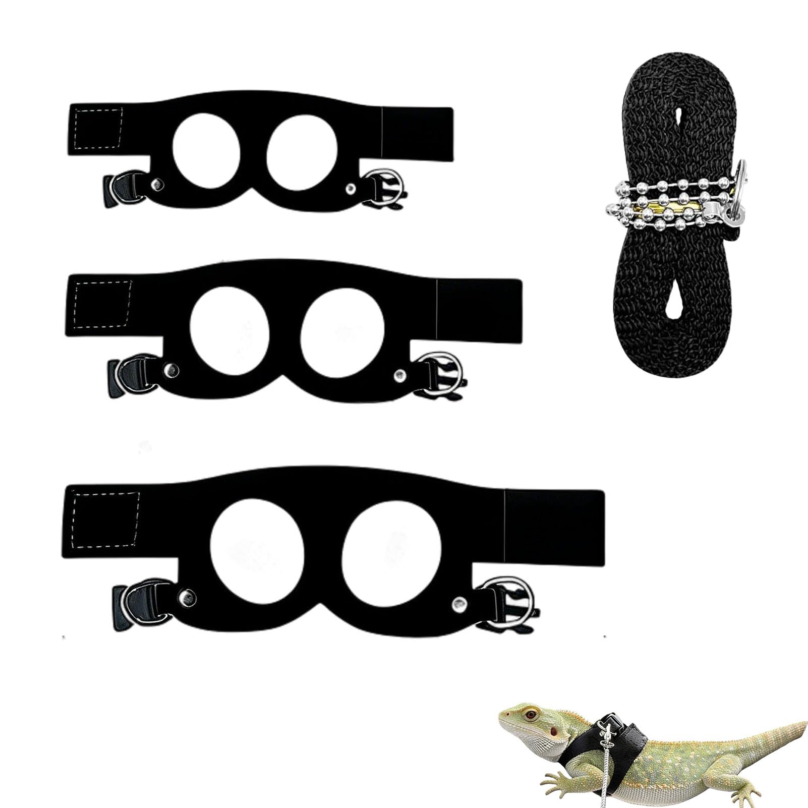 3 Pack âBearded Dragon Harness and Leash Set, âAdjustable Softâ Reptile Vest, â3 Sizes for âTraining/Walkingâ Small Animals (Black, Vest+Leash Included)
