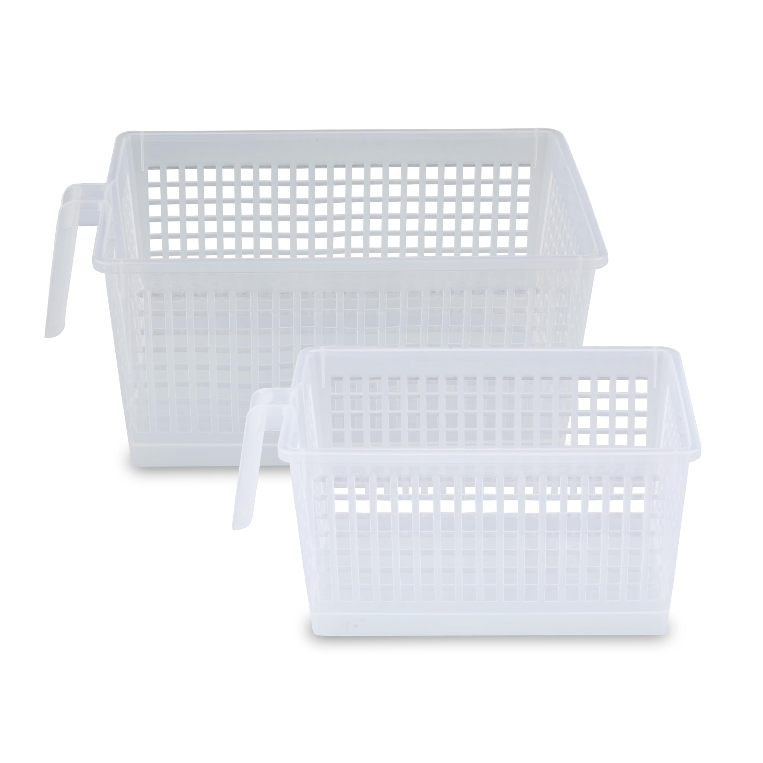 Glory Handy Basket | 28.2*16*12.9 cm & 33.5*19.7*14.6 cm | Transparent (Pack of 2) for Fridge Fruit & Vegetable Container Refrigerator Multipurpose Storage