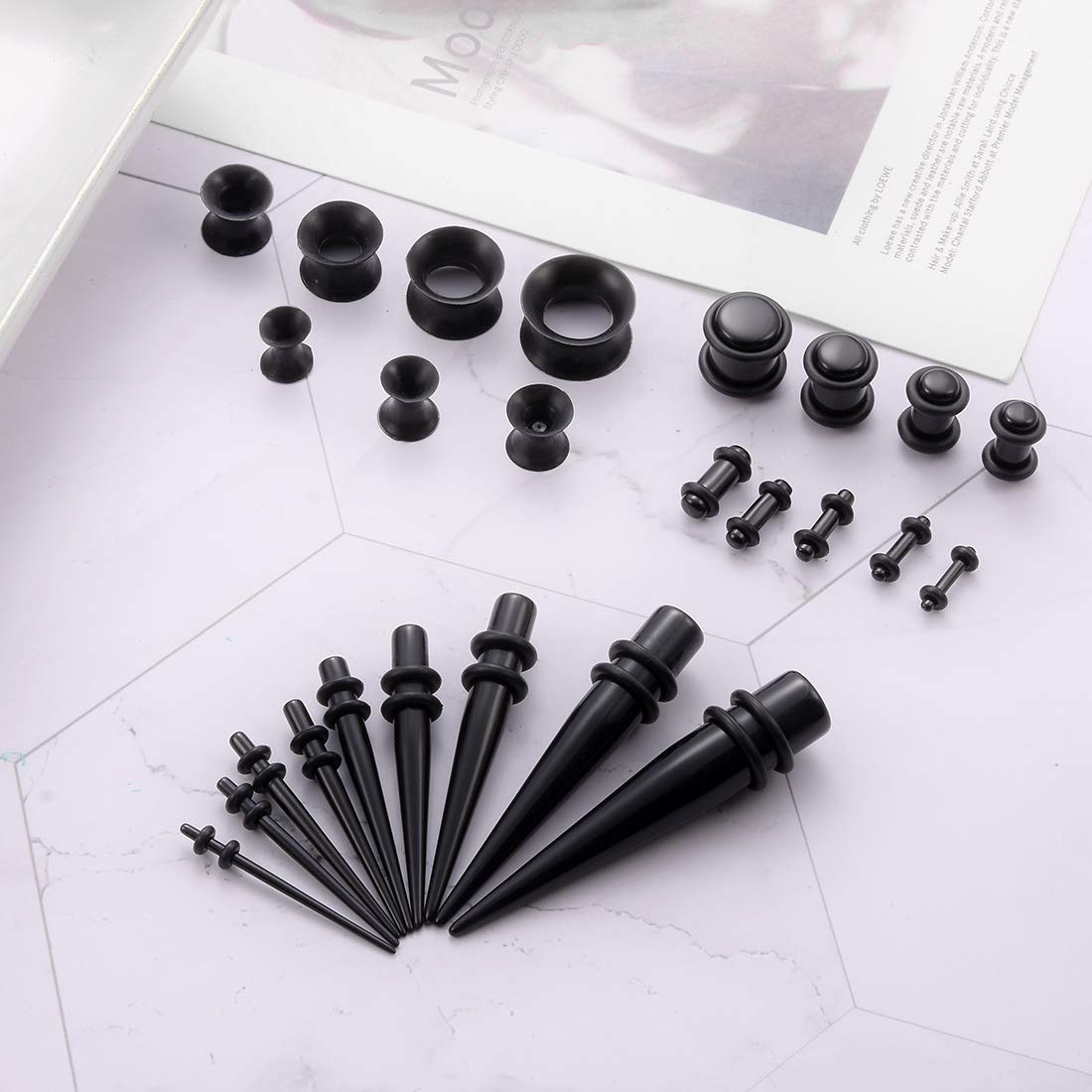 BOOM 18 x stożek stożkowy + 18 x akrylowe zatyczki do uszu 1,6 mm-10 mm akryl + 14 x silikonowy tunel 3 mm-12 mm