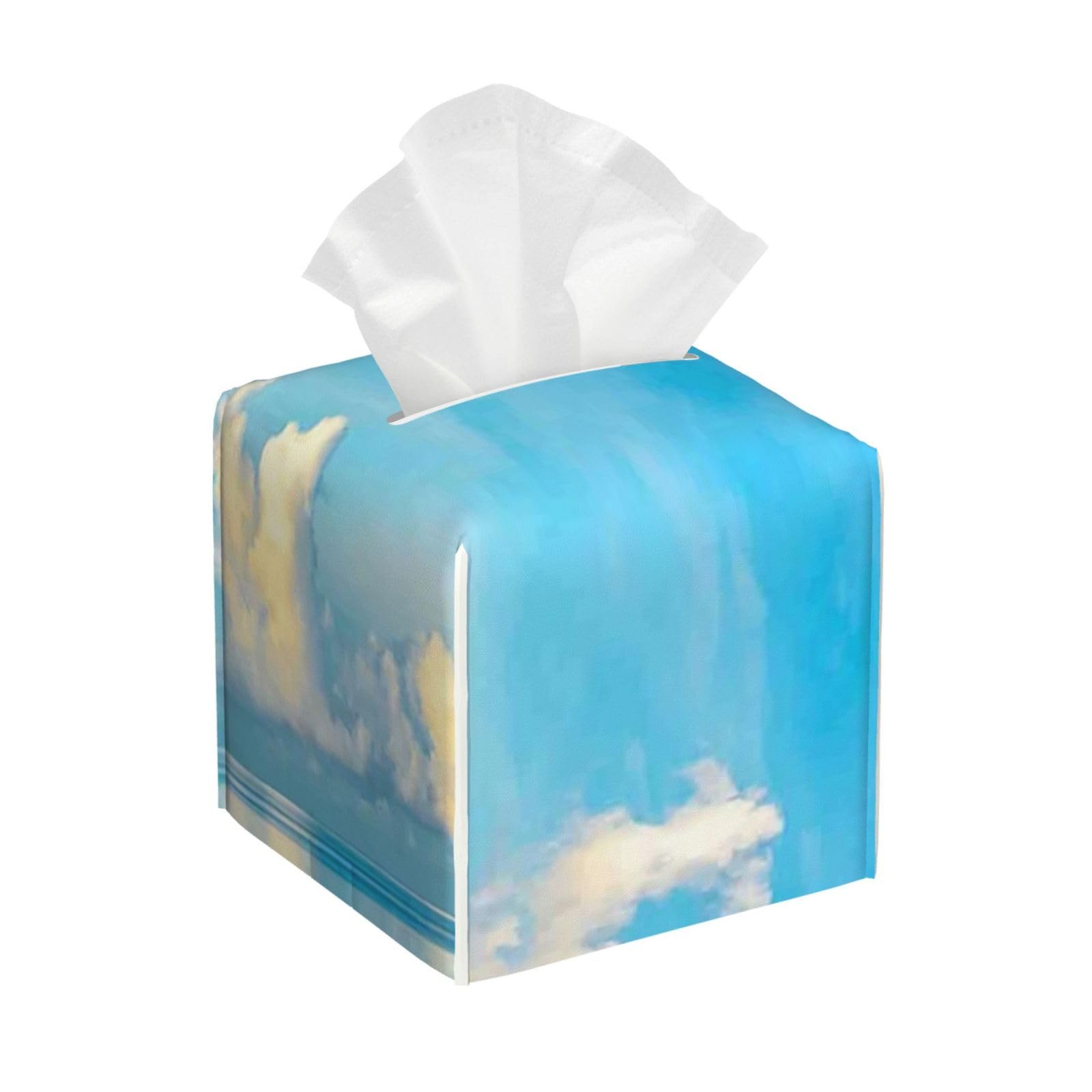Crystal Clear Sea and Cloudy Sky Over It in A Sunny Day Romantic Seascape PVC Cube Tissue Pack for Home Office Bathroom Use