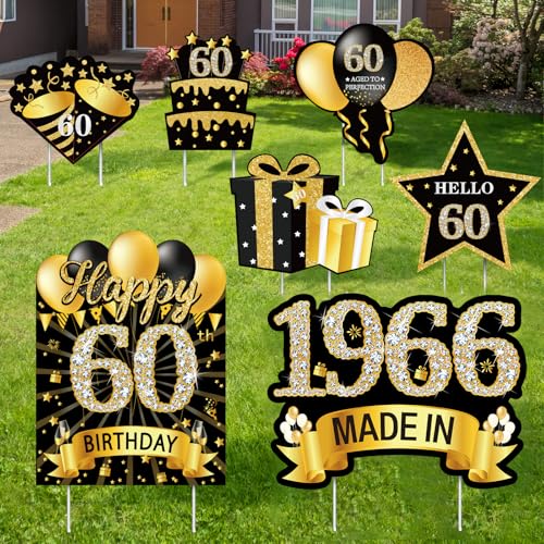 7Pcs Black Gold 60th Birthday Yard Sign Decorations for...