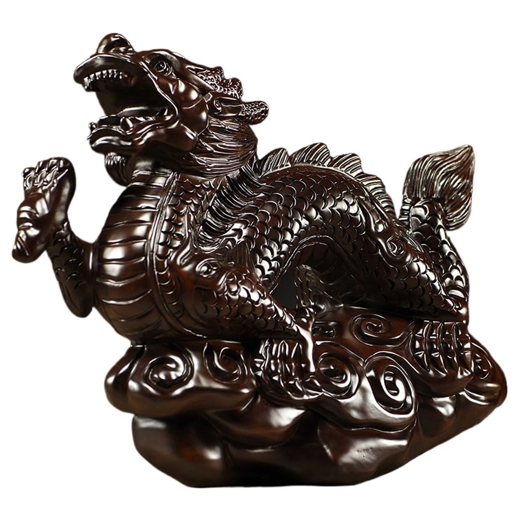 ATREDESES Office Decor Wooden Dragon Ornament Wood Solid Wood Carving Home Living Room Decorations Mahogany Crafts Home Decor(3.93in)