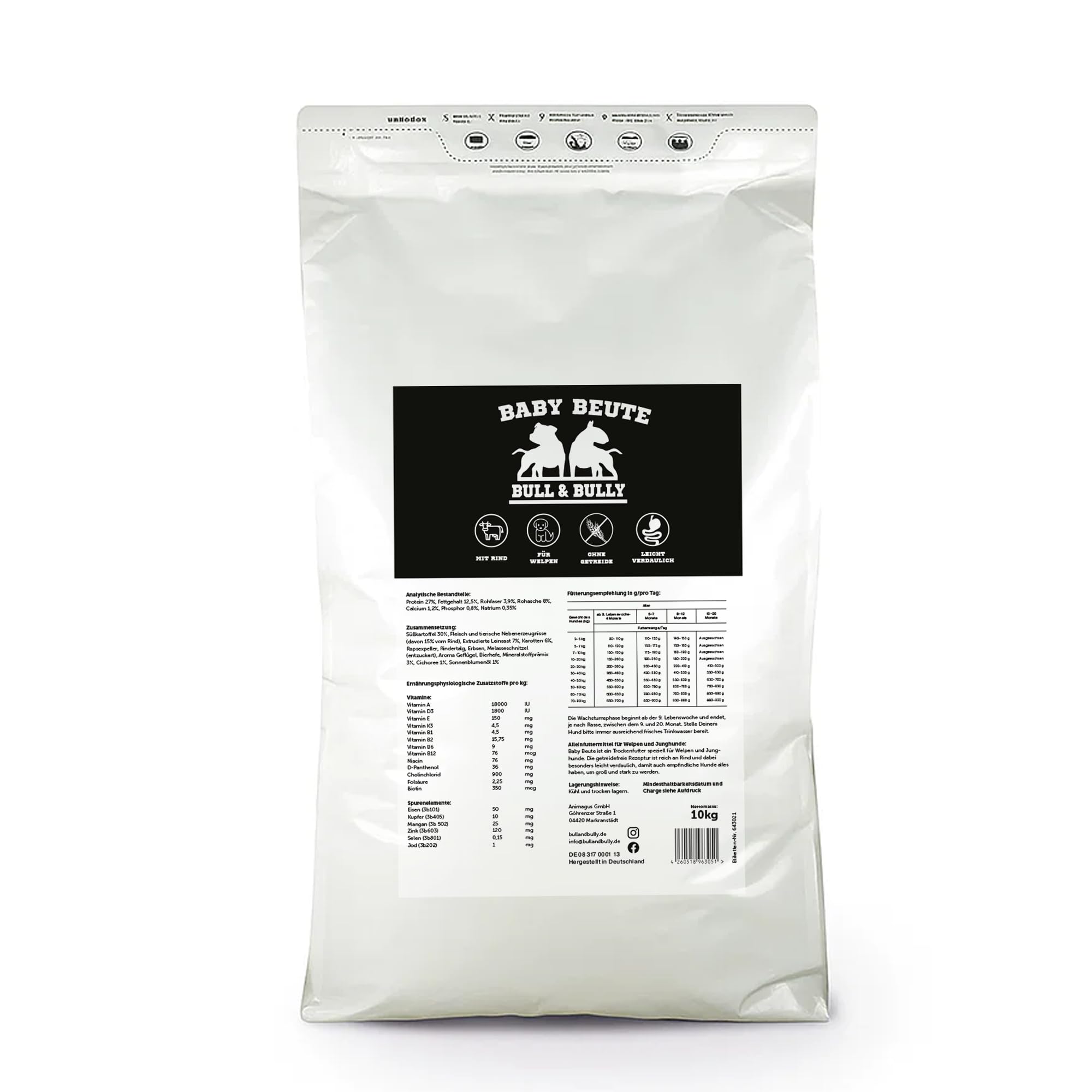 Hundefutter Baby Beute Hundefutter Trocken – Trockenfutter für Hunde 10Kg | Tierärztlich entwickeltes Hundetrockenfutter Premium Dog Food mit Beef Protein – Energiereiches Hundefutter von BULL & BULLY