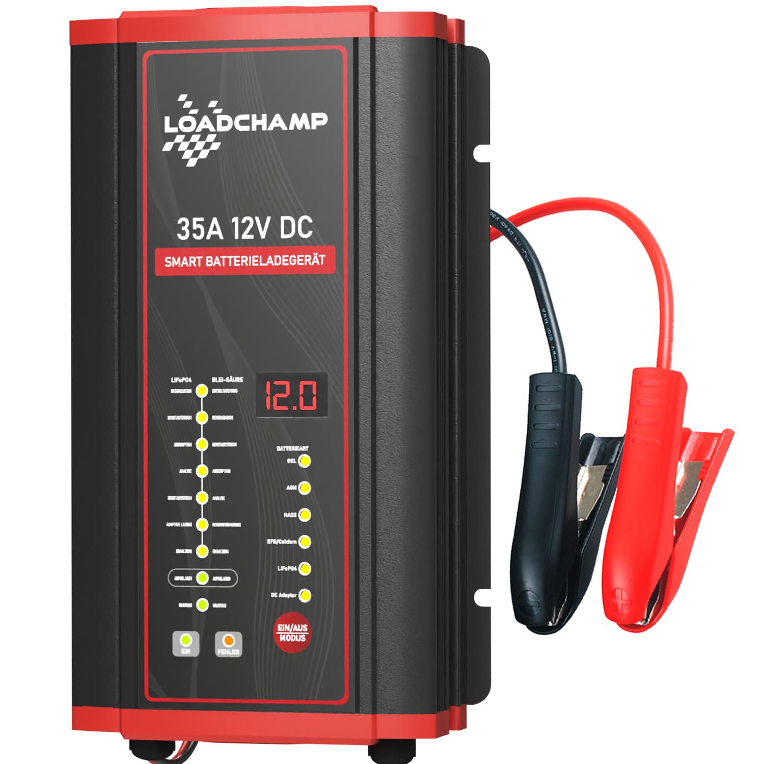 Loadchamp LiFePO4 Ladegerät 12V 35A Lithium Batterie Solar Solarbatterie Autobatterie Blei-Säure Gel AGM
