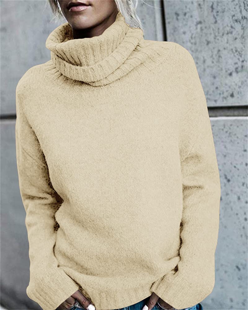 Runcati Rollkragen Pullover Damen Strickpullover Langarm Einfarbig Casual Loose Winter Warm Sweater