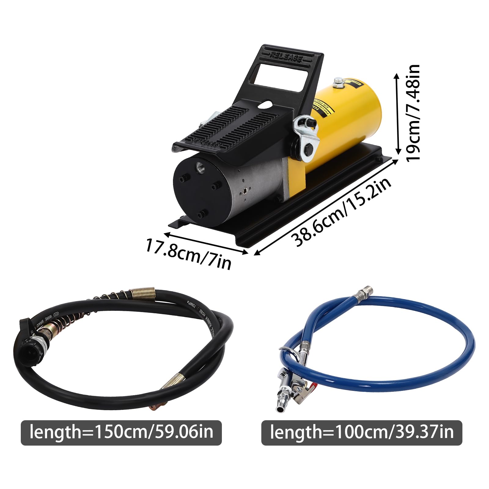 Pompe hydraulique pneumatique, presse hydraulique 120 psi, pompe à pied hydraulique à air comprimé avec 2 tuyaux, huile hydraulique type 15#, convient pour la construction automobile, l'entretien,