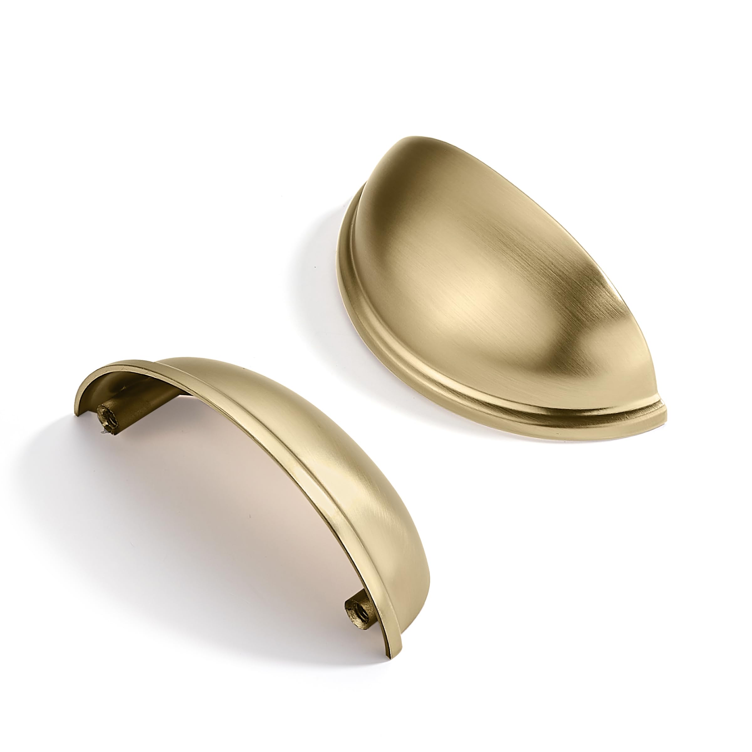 CABDM 10 Pack 3" Drawer Pulls Brushed Brass Cabinet Cup Pulls Kitchen Hardware Cabinet Handles Drawer Handles Knobs 3 inch (76mm) Center to Center