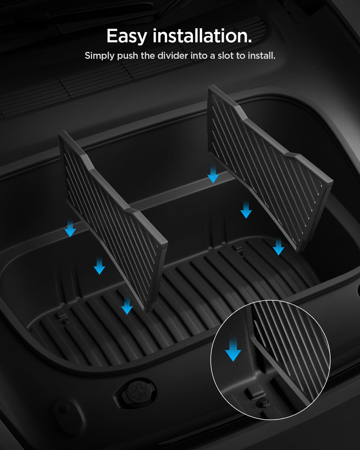 Spigen Organizador de Maletero Delantero [Pack de 2] para Tesla Model Y Juniper (Solo Premium y Performance 2025 2026), Caja Frunk con Divisores Ajustables y Acolchado de Silicona