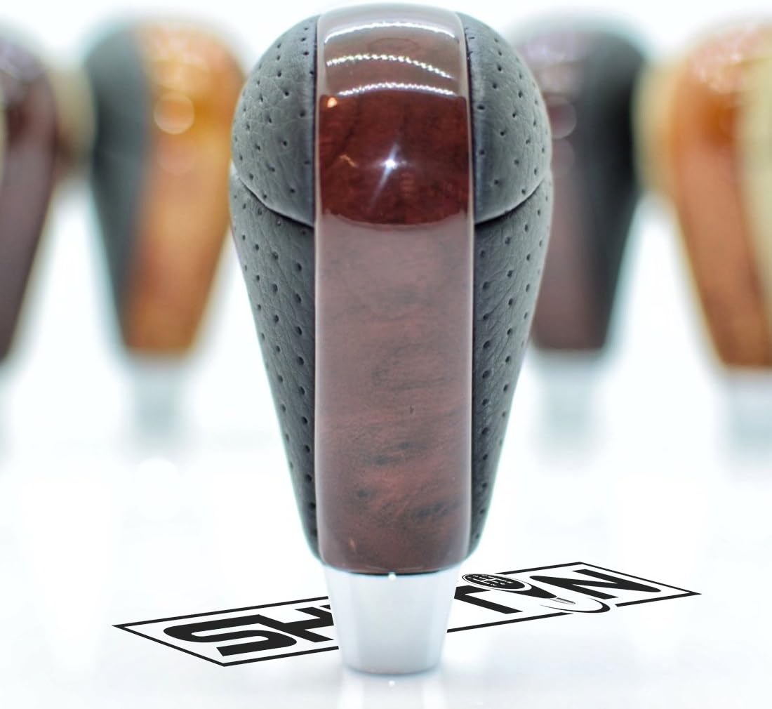 SHIFTIN Leather Cherry Brown Walnut Wood Gear Shift Knob Stick Shifter for Lexus ES GS-460 GS450h GS430 LS RX is SC (Punched Black Leather / Cherry Brown)