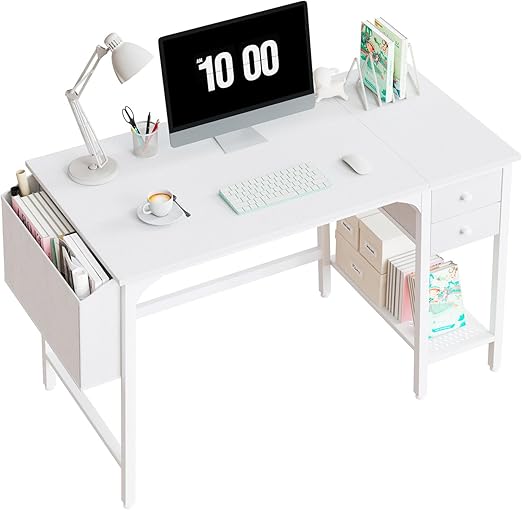 Lufeiya White Small Desk with Drawers 40 Inch Computer