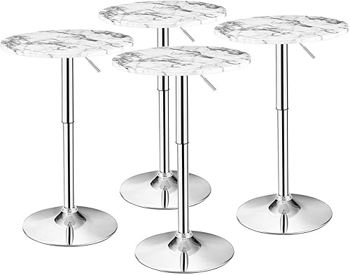 Byroce - Mesa redonda de bar, mesa de cóctel de altura ajustable con parte superior giratoria de 360, patas y base plateadas, mesa alta de pub para