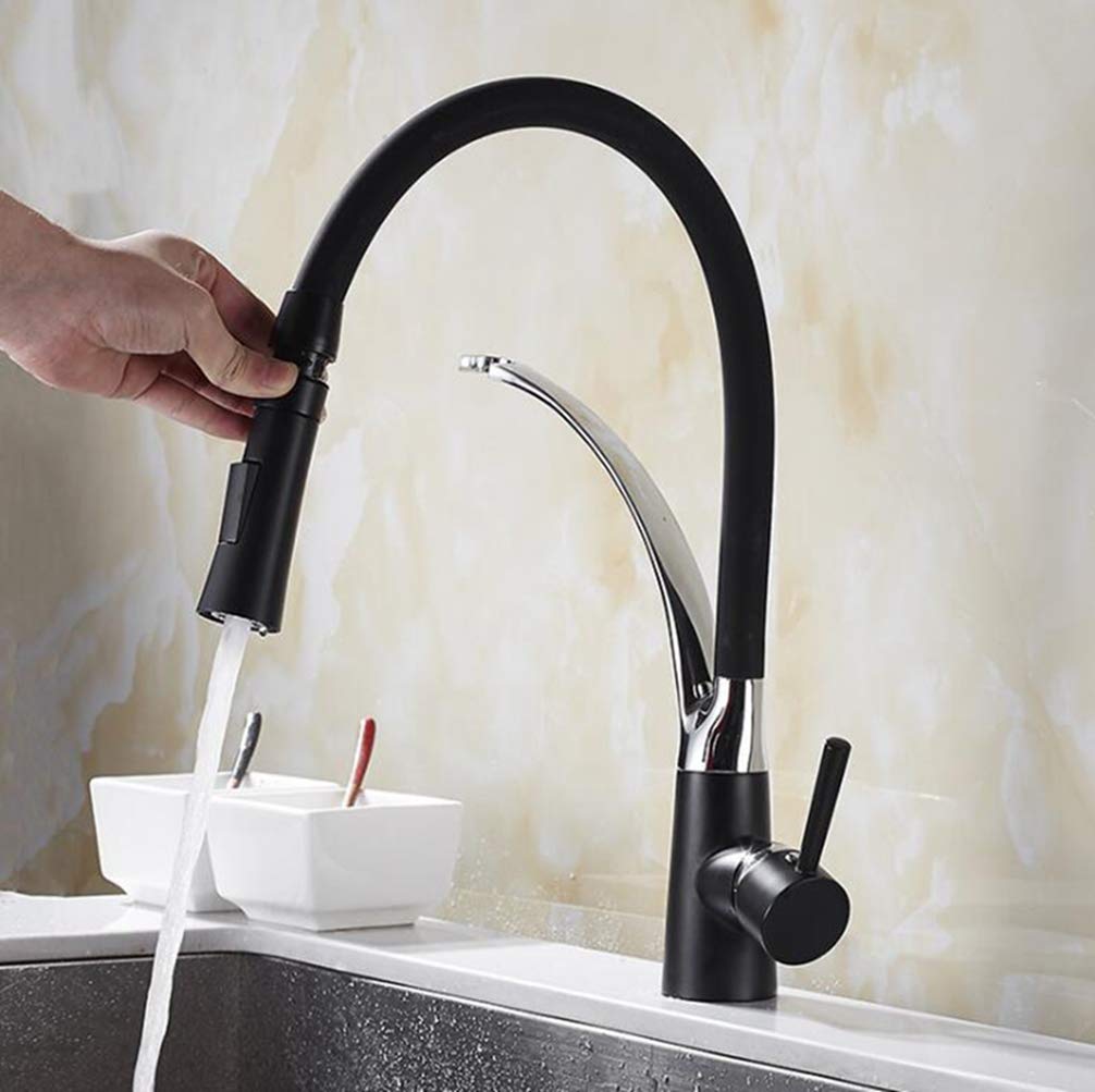 ZYCHSJXA Kitchen Mixer Sink Faucet Brass Black with Chrome∕Nickel Torneira Tap Faucets Hot Cold Deck Mounted Bath Tap,Black A