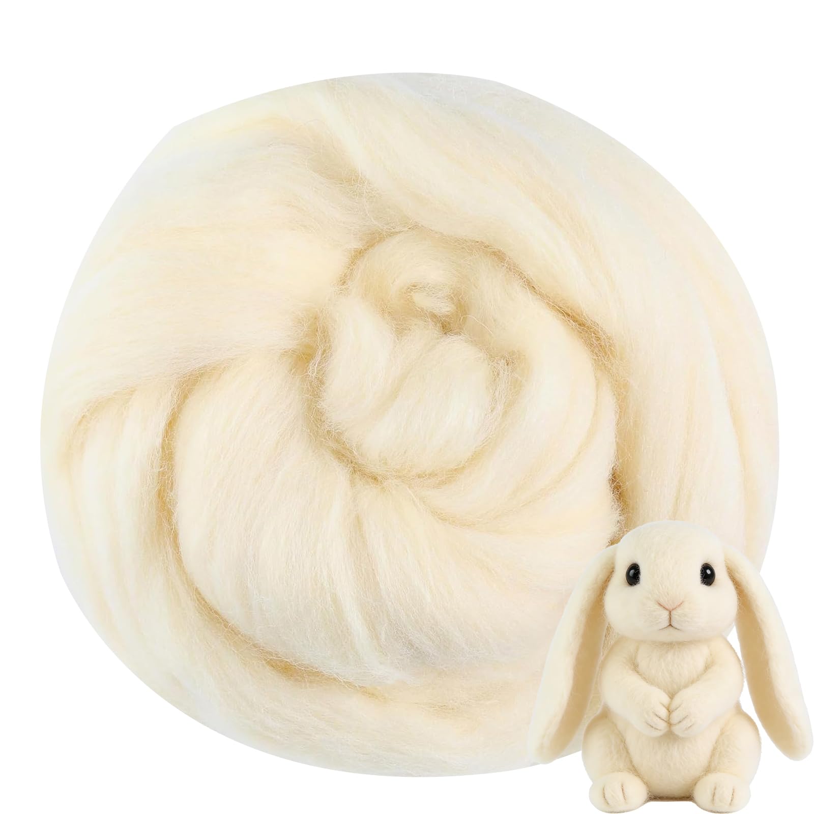 FYANER Felting Wool, Needle Felting Wool, 3.5oz Black Needle Felting Wool Roving for Needle Felting, Wet Felting, Spinning & Tapestry DIY (White Cream)