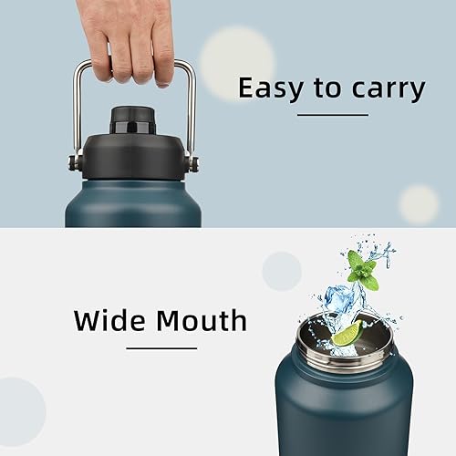 Miniatura 4 de Jarra con asa, botella de agua aislada de 87 onzas con bolsa de transporte, botella de metal de acero inoxidable al vacío de doble pared, azul marino