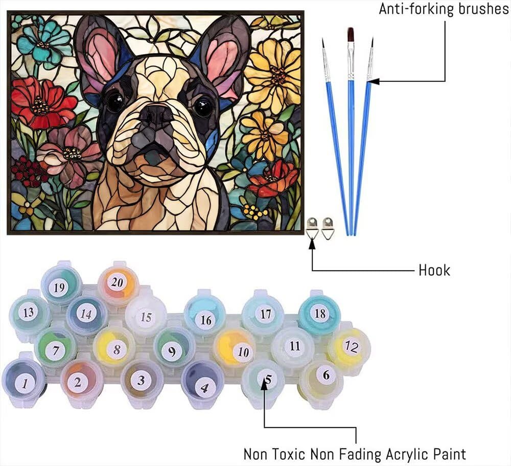 Malen Nach Zahlen Erwachsene DIY Komplettset - Hochwertige Acrylfarben & Leinwand - Entspannendes Kunsthandwerk für Anfänger & Fortgeschrittene - Ideales Home Deko - Hund Farbe Motiv (80x100cm) C-225