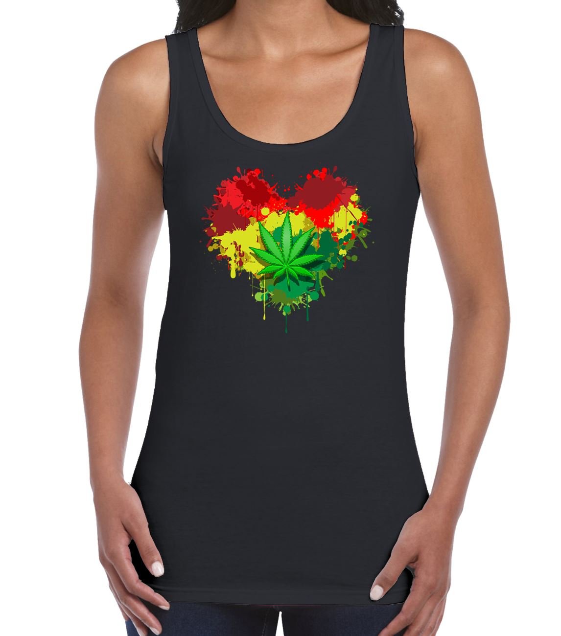 Tribal T-Shirts Womens Rasta Heart Reggae Vest Vest Top (XL, Black)