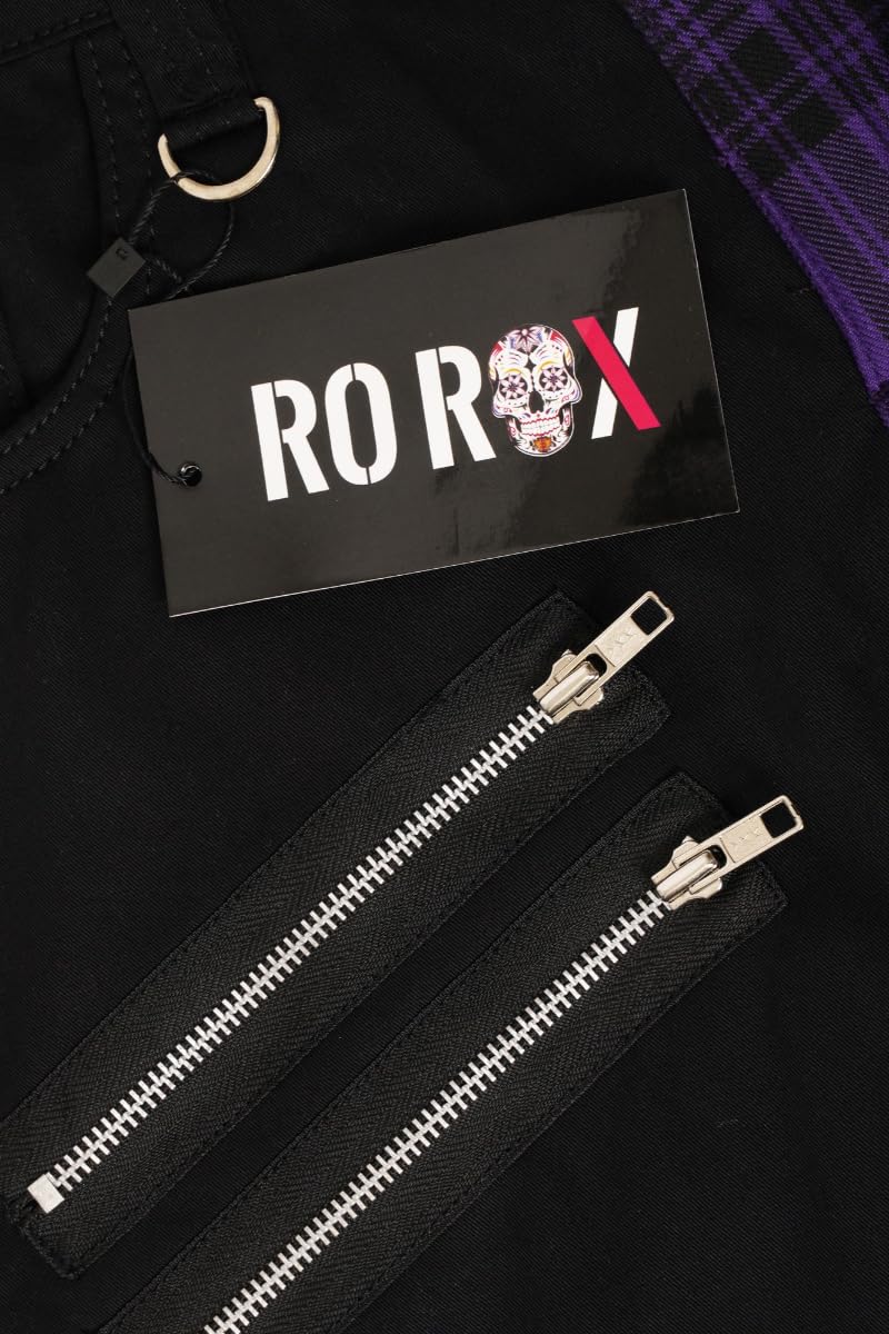 Ro Rox Spodnie Split Check Tartan Unisex Spodnie w kratę Emo Punk Gothic Half Half