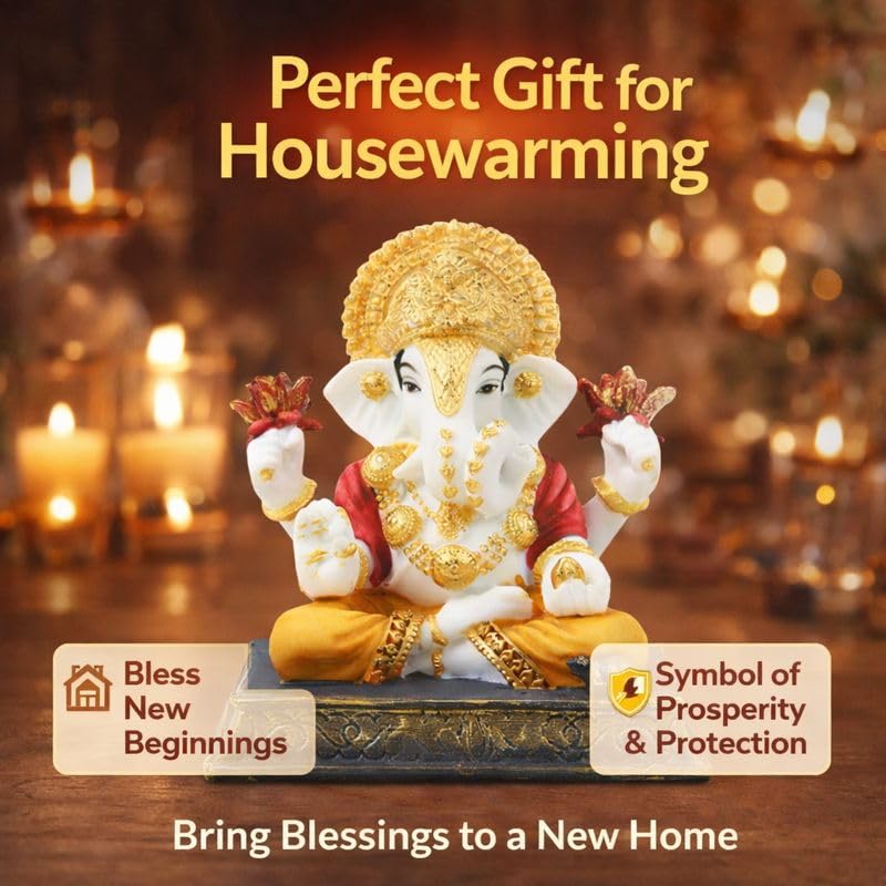 Image of ARMONIA Premium Marble Dust Lord Ganesha Idol for Home Decor - 6 Inch Handmade Ganesh Murti,Vinayak Ganpati Statue for Mandir, Office Desk |Best Spiritual Gift for Wedding & Housewarming
