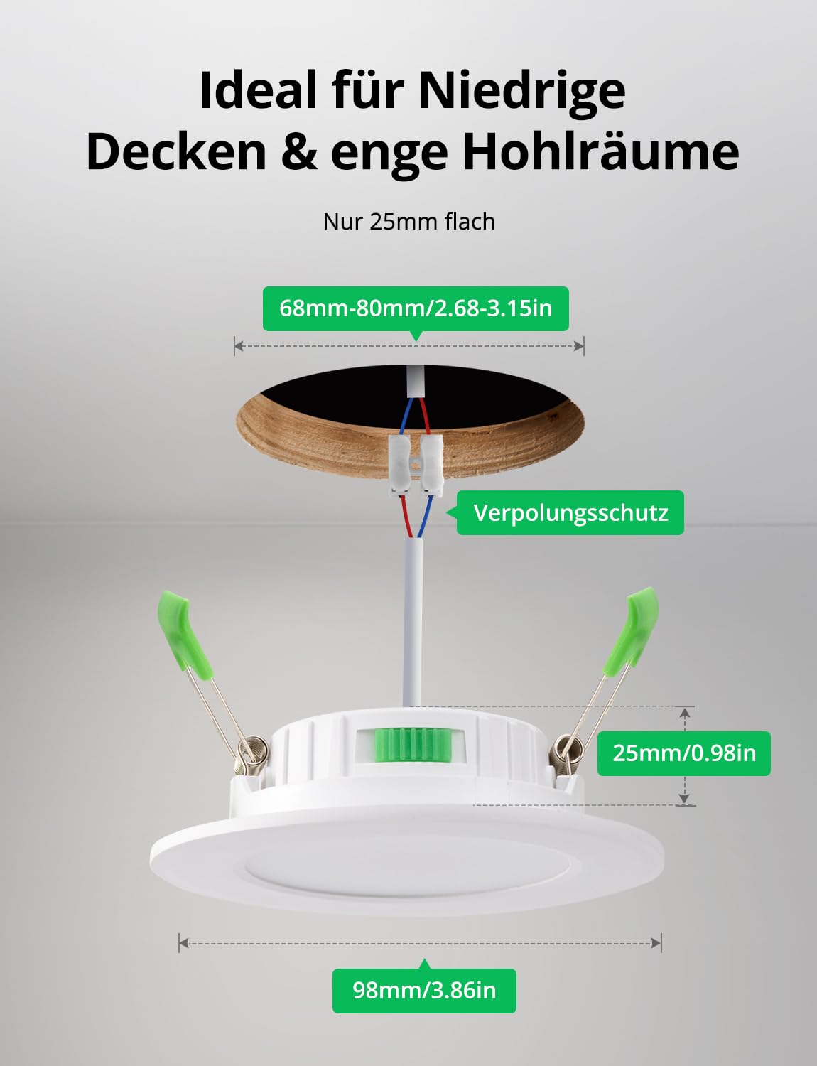 BOJIM LED Spots 230V Flach für Bad, Einbaustrahler 68mm - 80mm Lochmaß, Warmweiß Neutralweiß Kaltweiß, Deckenspots 5W, Einbauleuchten IP44 Wasserdicht, für Küche Wohnzimmer, 20er Set