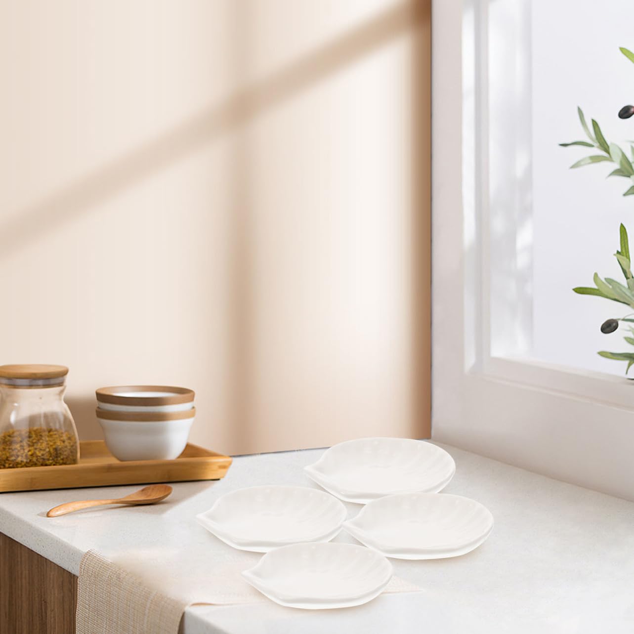Assiette à Goûter en Céramique 6Pcs, Plat Coquille Blanc