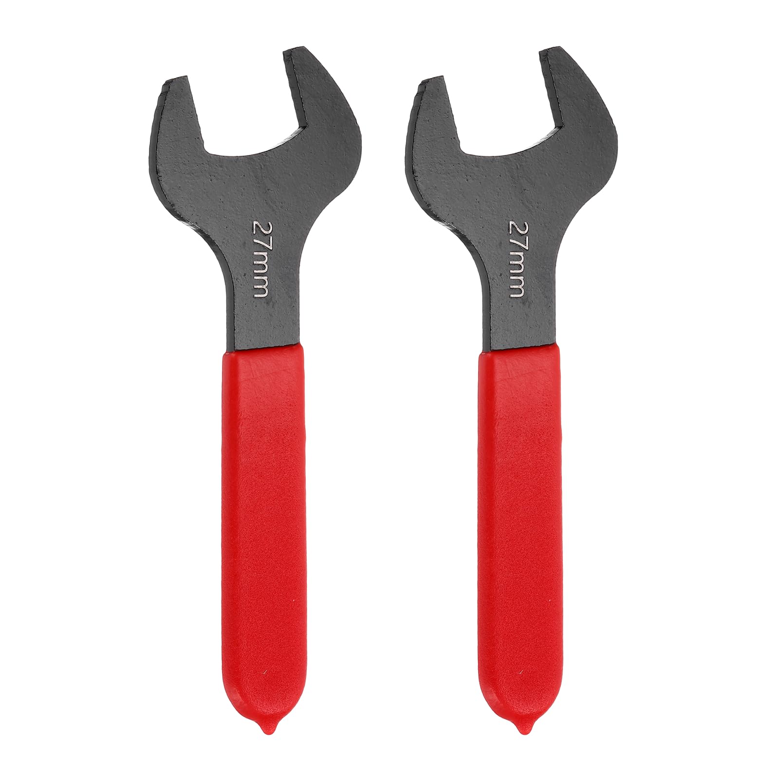 sourcing map 2Pcs Super Thin Single Open End Wrench 27mm Metric Carbon Steel Slim Wrench 15 Degree Angle Open Ended Ultra Thin Mechanic Spanner with Plastic Handle for Tight Space, Red