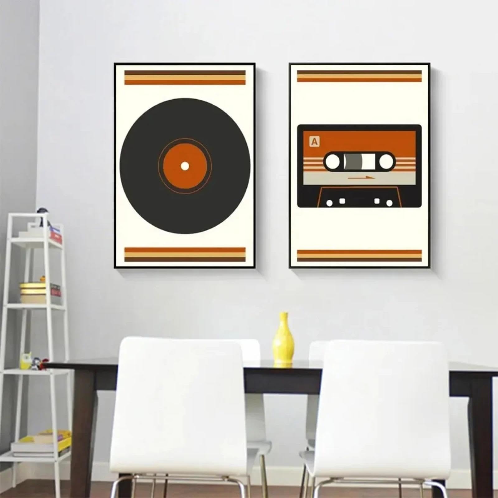 LMAIWANG Obraz na płótnie sztuka ścienna obraz vintage muzyka płyta i kaseta retro plakat i druk do salonu mural dekoracja 60 x 80 cm x 2 ramki
