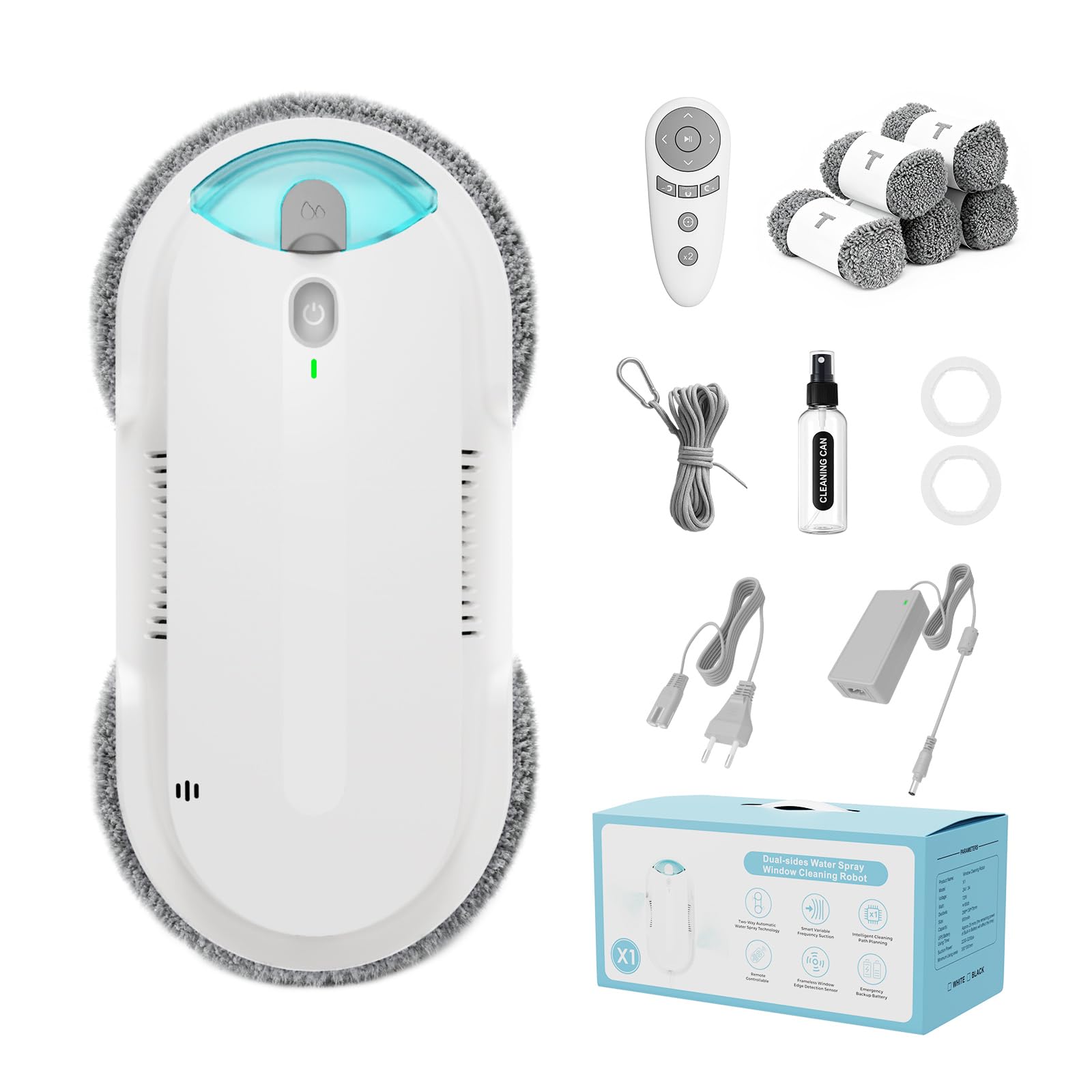 HIXZAP Robot Lavavetri,doppia elica4800-6400pa Robot Lavavetri Automatico con Doppio Getto D'acqua,3 Modalità di Pulizia,Rilevamento Intelligente dei Bordi,Telecomandoe 10 Panni