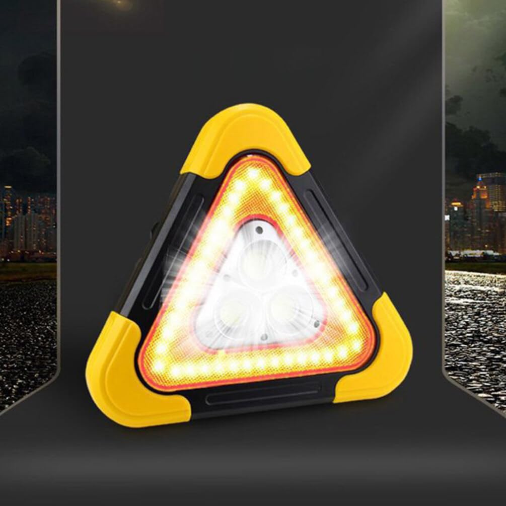 Señal de Advertencia Triangular Luces LED para Vehículo | Abs, Diseño Estable de Tres Patas, Reflectante, Portátil, para Mantenimiento y Asistencia en Carretera