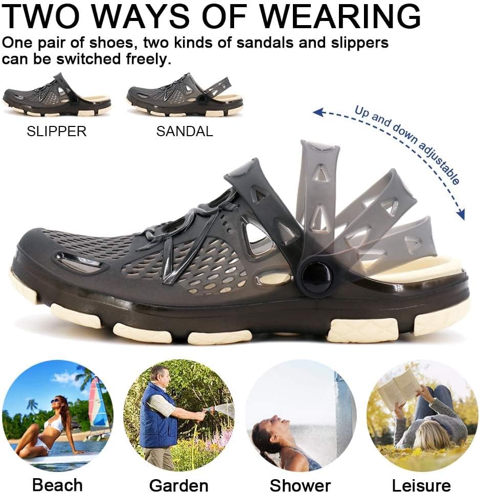 beister Mens Clogs Non Slip Water Shoes with Adjustable Strap, Lightweight Slip on Mules Garden Kitchen Outdoor Beach Yard Pool Shower Summer Sandals Slippers - Image 4