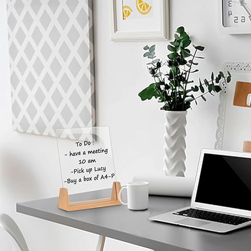 Miniatura 5 de TORASO Pizarra acrílica de borrado en seco con base de madera maciza, pizarra blanca de escritorio transparente, bloc de notas de escritura, mini