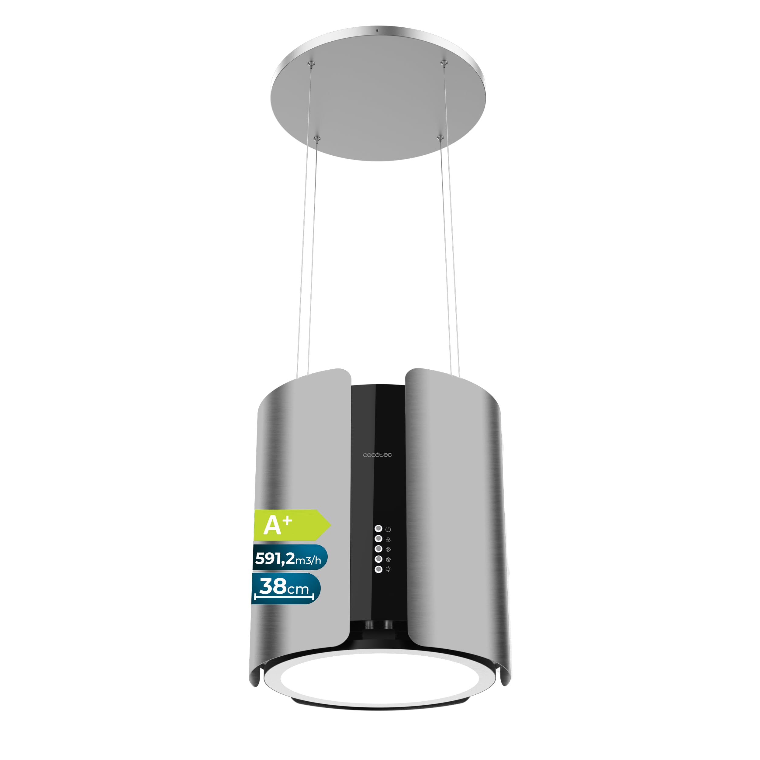 Cecotec Bolero Flux CRE 385500 Dunstabzugshaube 38,5 cm Edelstahl A+ DC-Motor