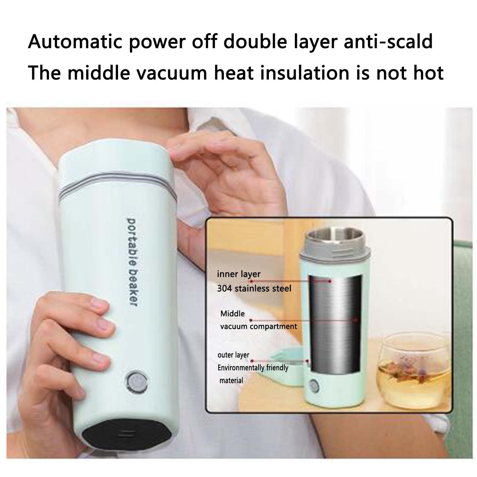 Kettle Hervidor Agua Electrico Tetera Electrica Calentador De Agua Pava Para Coche 12v Electric Acero Hervidor Eléctrico Viaje 400ML Prueba De Fugas Fondo Antideslizante (White,110V)